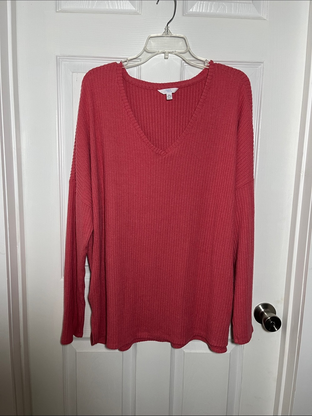 Time and Tru Coral Ribbed Knit tunic Length Sweater